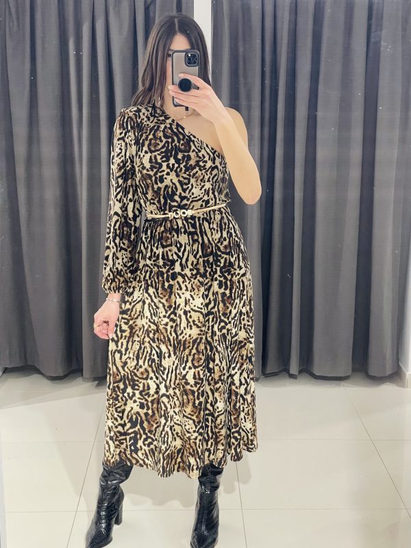 Φόρεμα animal print με έναν ώμο