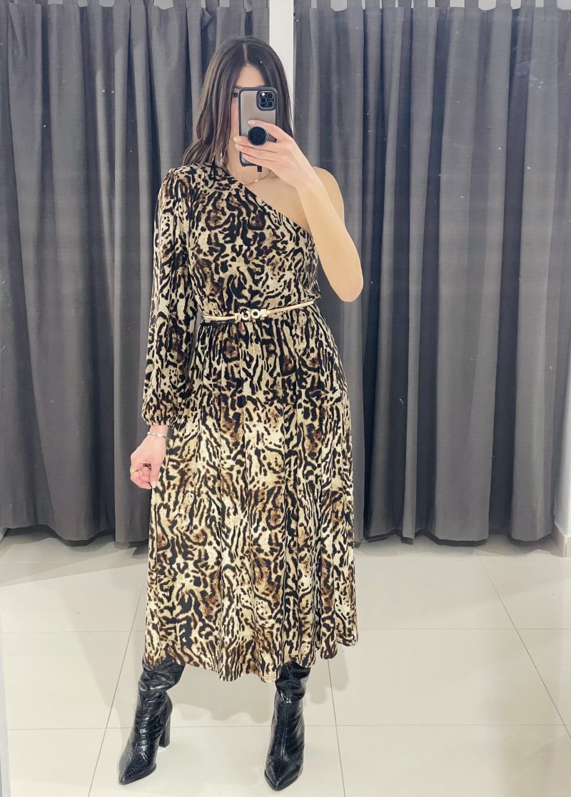 Φόρεμα animal print με έναν ώμο